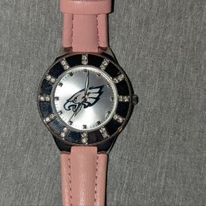 Eagles Football Pink Leather Strap Watch with Silver Dial